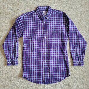 Brooks Brothers Mens L Plaid Button Down Shirt Purple Non Iron Supima Cotton